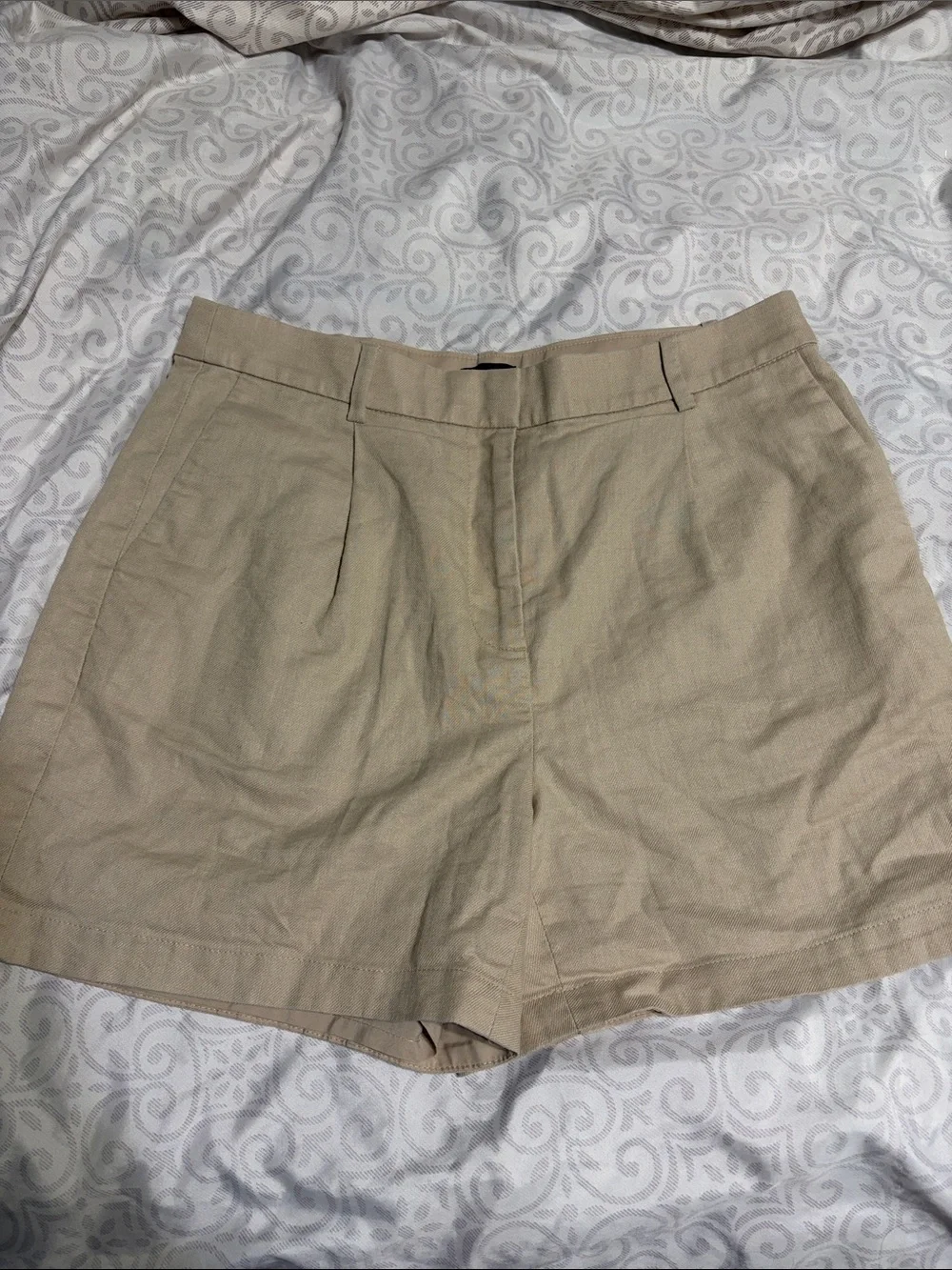 NWOT J. Crew Linen Blend Pleated Khaki High Rise Tailored Shorts Size 8